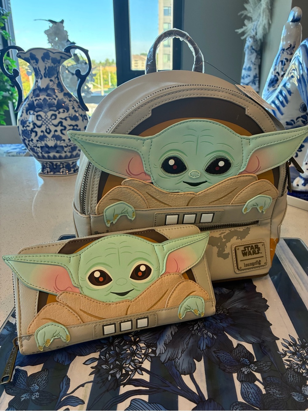 Baby Grogu, baby Yoda Mandalorian Loungefly backpack, and wallet nwt